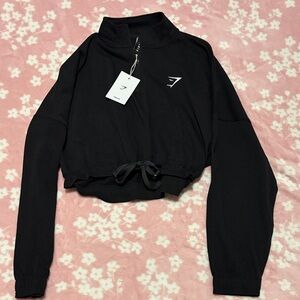 Gymshark Black Cropped Drawcord Half-Zip Sweatshirt